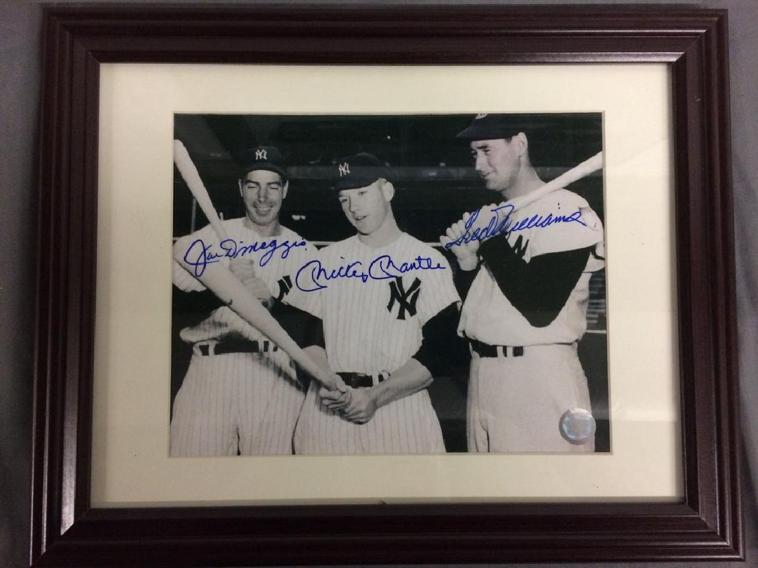 Joe DiMaggio, Mickey Mantle, Ted Williams signed photo: 15"x12"