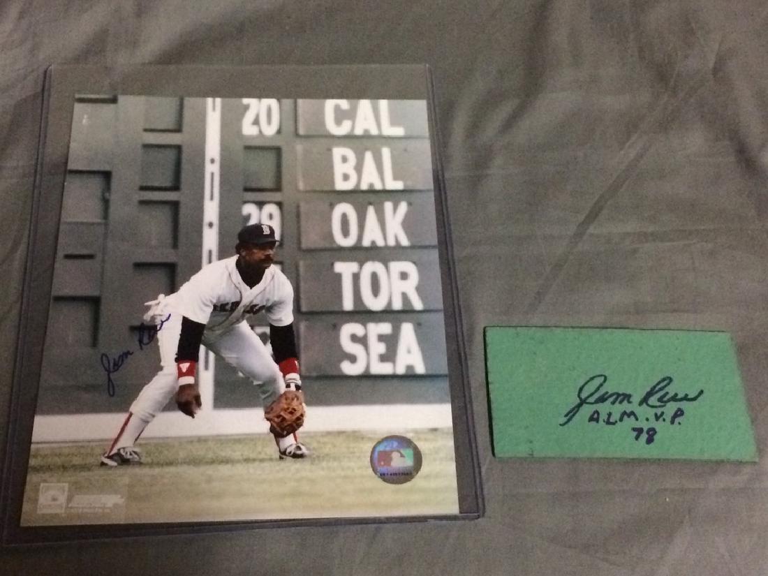 Jim Rice photo / piece of Boston's Fenway Park Green: Actual piece of Boston's Green Monster (steel piece) Signed by Jim Rice 8"x10" photo signed by Jim Rice