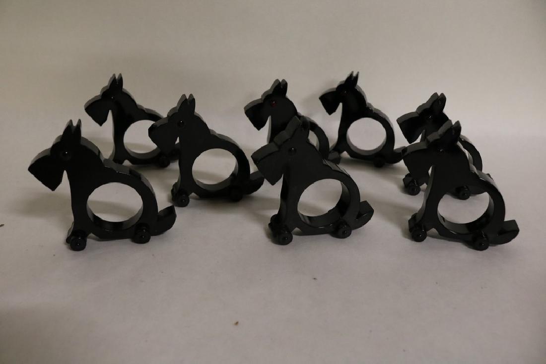 lot of 8 Black Bakelite Scottie Dog Napkin Rings: Scottie dogs on wheels, so sweet, approx. 3 1/8 inches tall