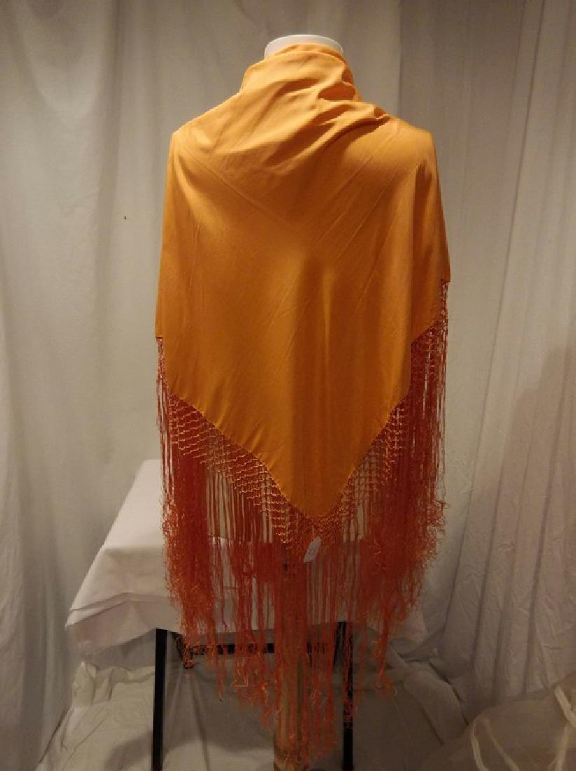 Orange Silk Piano Shawl with 18 inch fringe: approx. 36 inch by 36 inch, nice condition