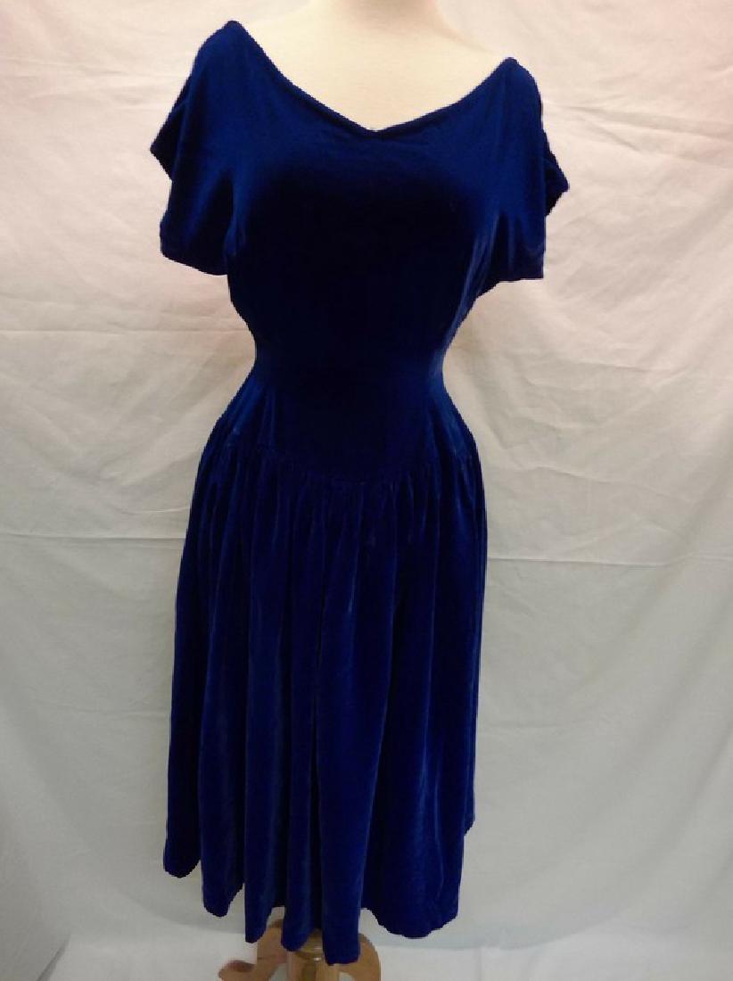 1950's Royal Blue Velvet Party Dress (1 of 4)