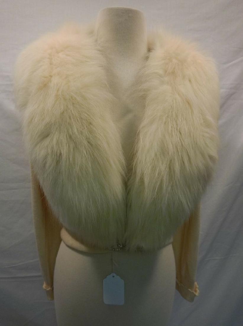 Cashmere & Fur Vintage 1960's Ladies Cardigan Sweater: with rhinestone buckle and rhinestones on sleeve cuffs approx. 44 bust