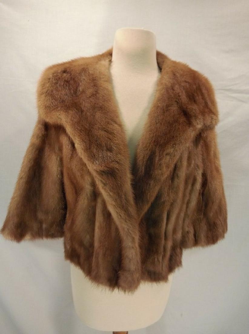 Light Brown Mink 1950's Ladies Caplet/Jacket by: fully lined, small front pockets, approx. 38/40 bust