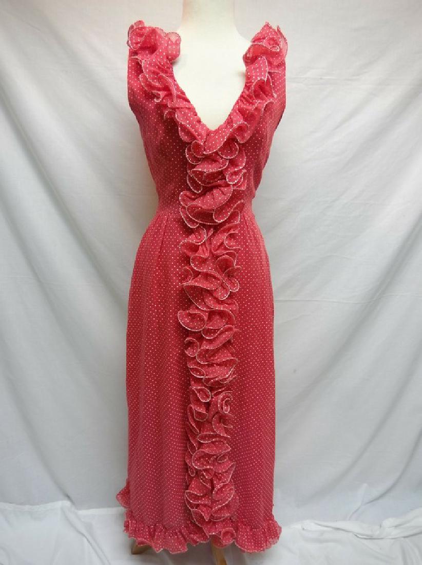 1960's Red & White Swiss Dot Ruffled Maxi Dress (1 of 4)