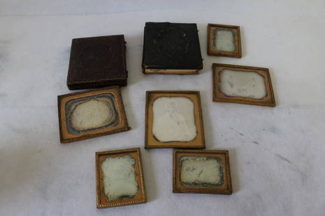 Lot of 8 Daguerreotype Photo's with Tradsman & Top Hat: as found in cases