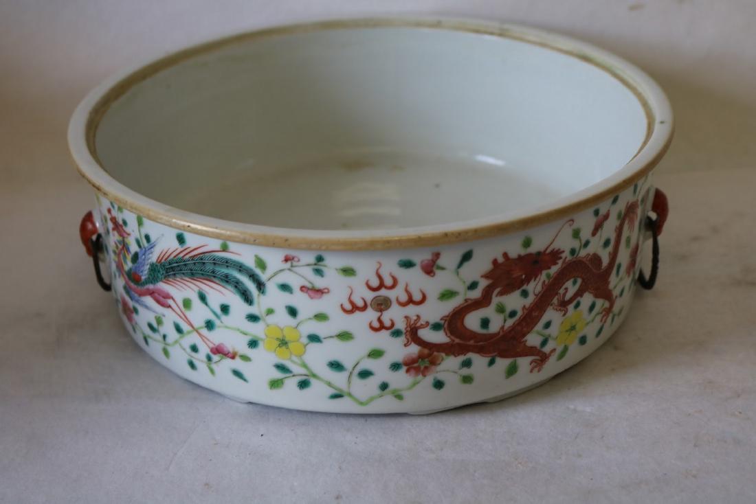 Hand Painted Asian double handle Casserole Dish, Birds: no cover, approx. 3 1/4 inches tall, 9 1/2 inches across