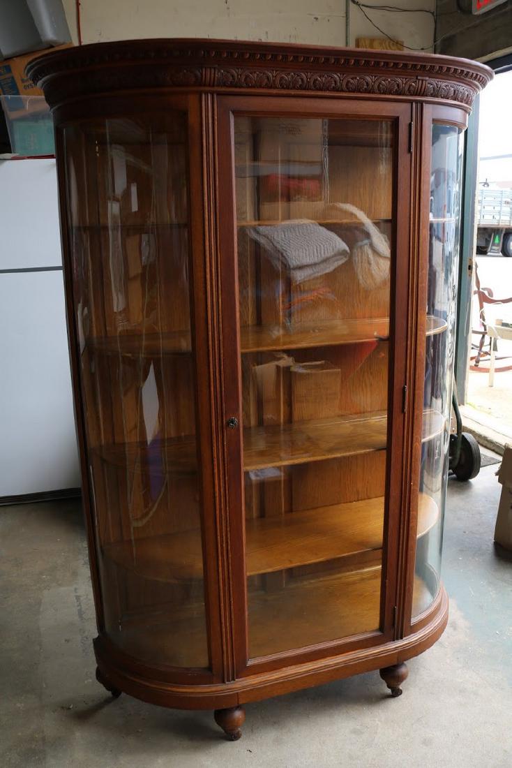 Victorian Oak Antique Curved Glass Curio Cabinet With 4 Jul 16