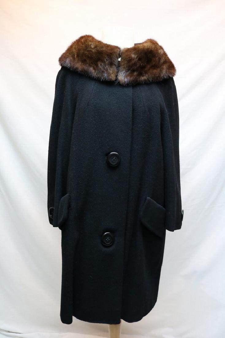 1960's Black Wool & Fur Trim Coat (1 of 6)