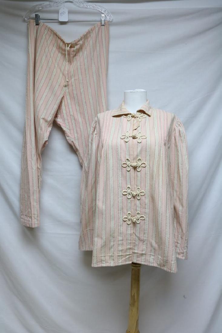 1940's Women's Pink Stripe Flannel Pajama set (1 of 4)