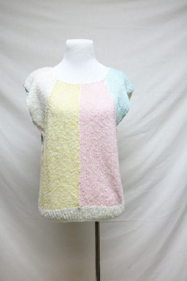 1980s color block sweater: pastel color block, acrylic knit, cap sleeve 40"-44"/30"-35"/23"