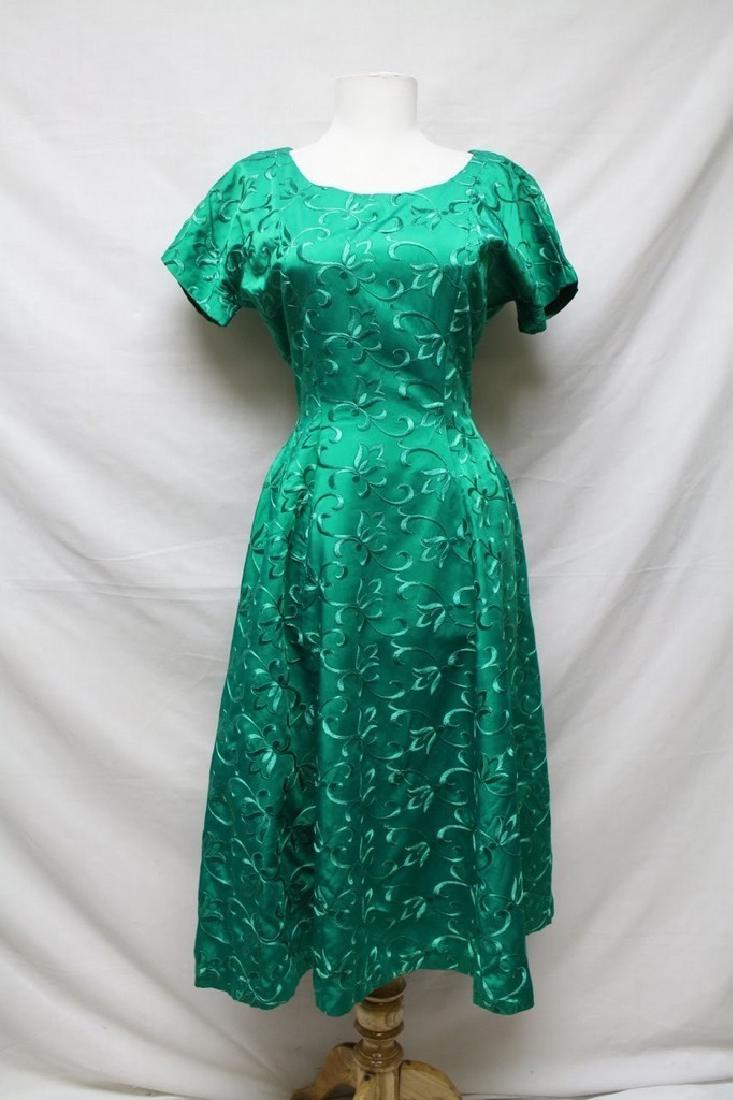 1950s embroidered silk party dress (1 of 4)
