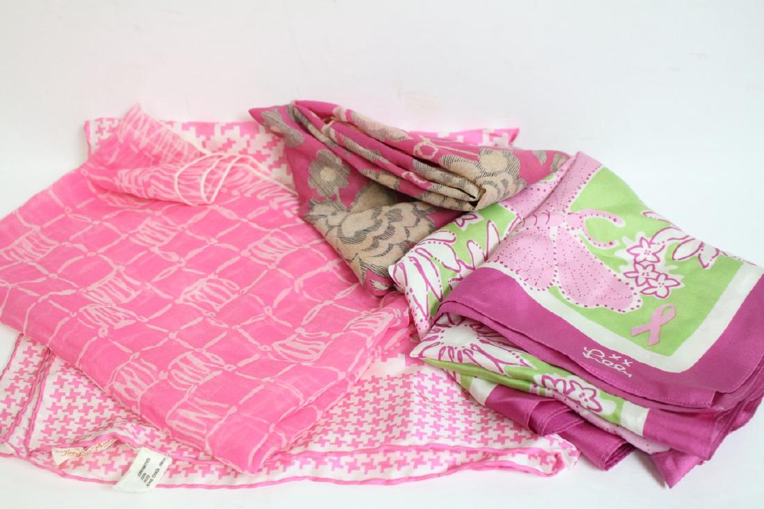 Lot of Four 1960s/70s PINK scarves: various sizes, Lilly Pullitizer, Echo, Jordan Marsh - all in excellent condition