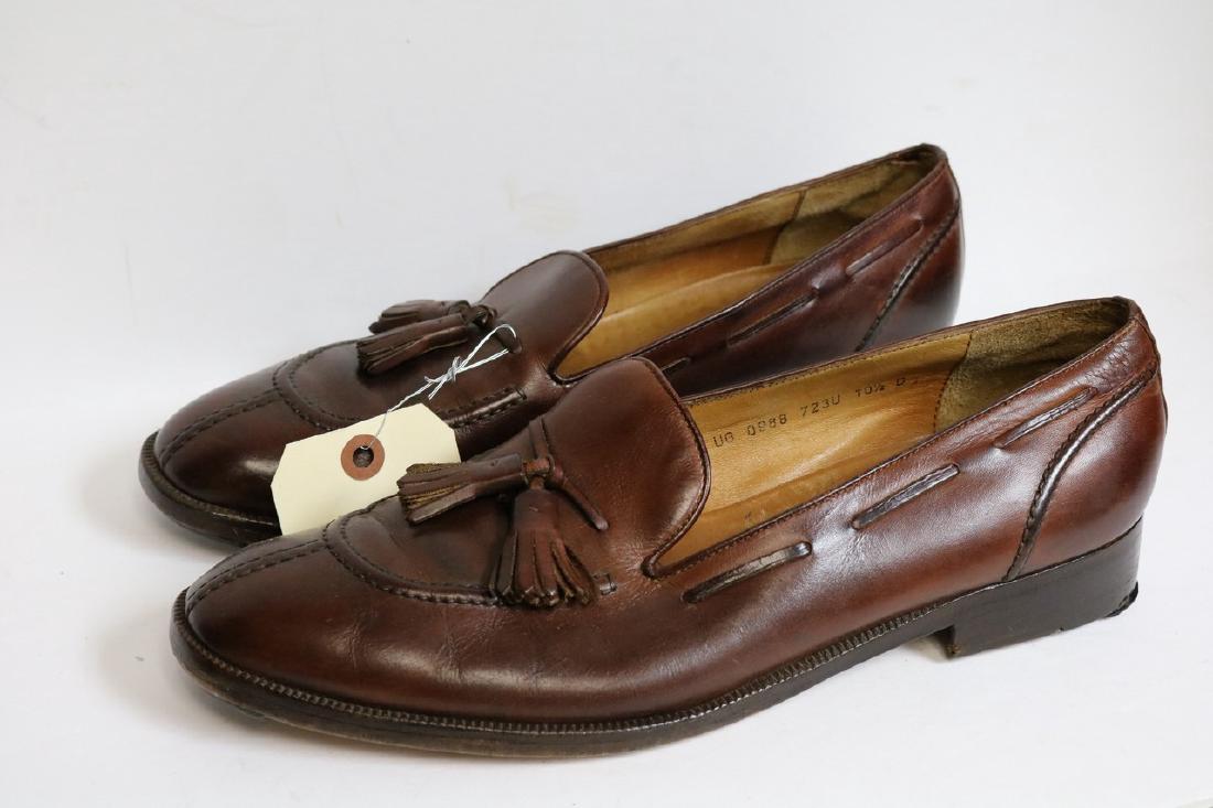 1980s Ferragamo men's leather tassel loafers: brown leather, wood heel, excellent condition, marked size 10.5D