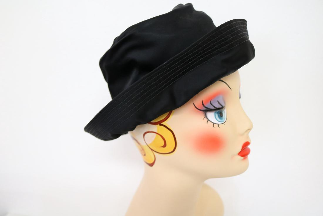 Vintage B. Altman Satin Breton Style Hat: black satin, The Hat Rack by B. Altman co.