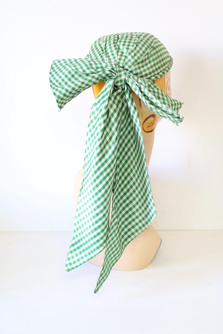 1940s Green Gingham Hat: taffeta fabric, good condition. No label