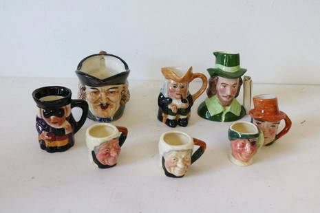 Lot of 8 Toby Mugs: occupied Japan, Artone England, British miniature, Lancaster & other