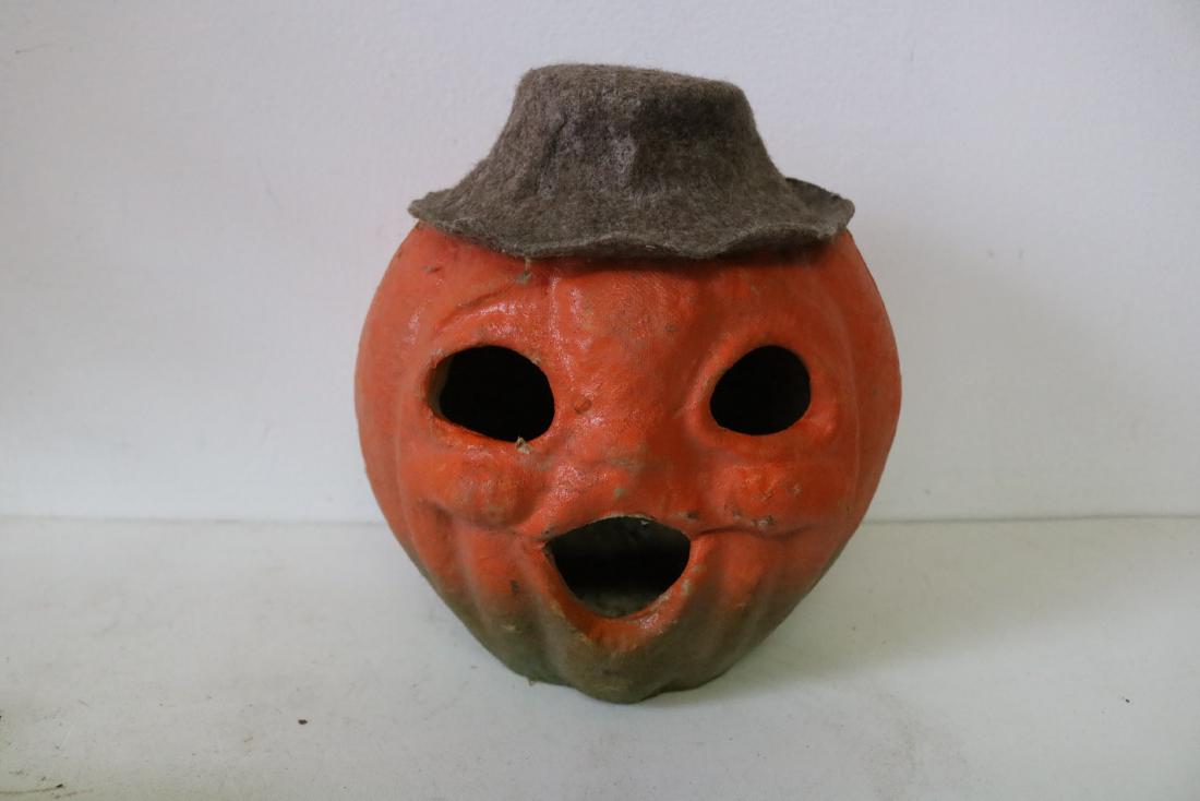 Vintage Paper Mache' Jack-o-Lantern with Felt Hat: vintage Halloween