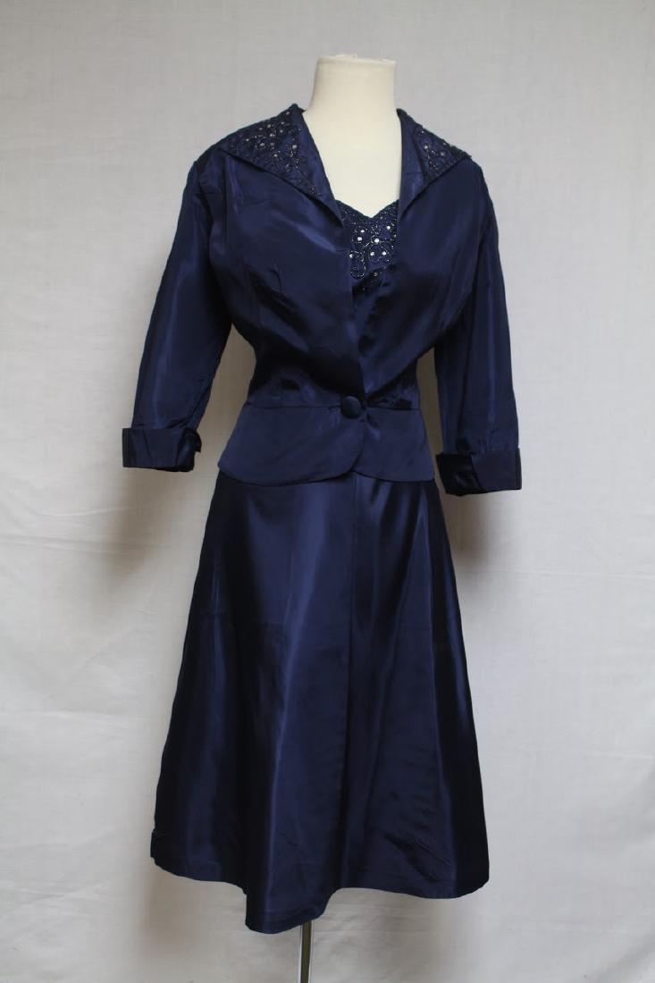 1950s Navy Blue XL Taffeta Dress (1 of 4)