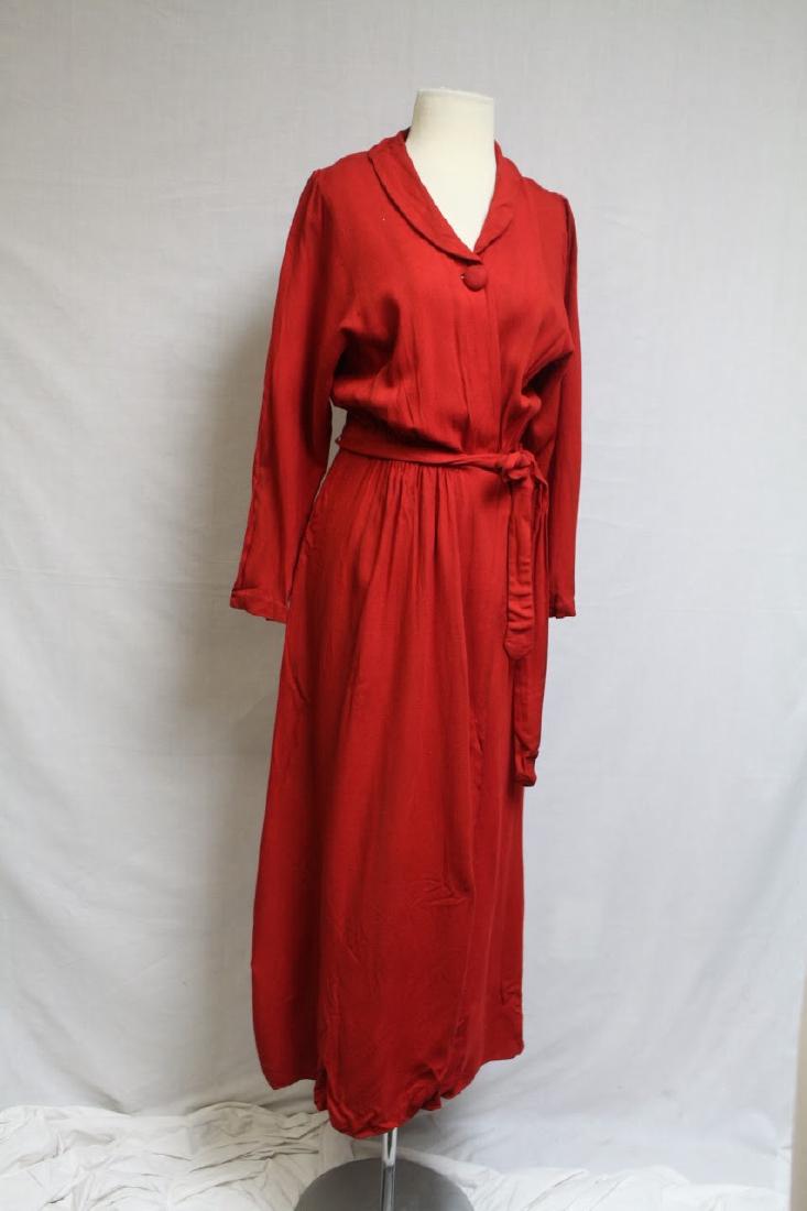 1940s Red Wool Dressing Gown: wool fabric. Fair condition - light staining/spots. 36 bust/28 waist