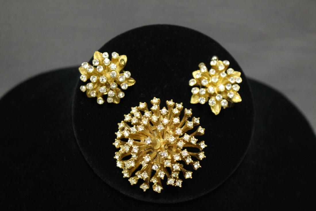 Set of 1950s Rhinestone Starburst Earrings & Brooch (1 of 5)