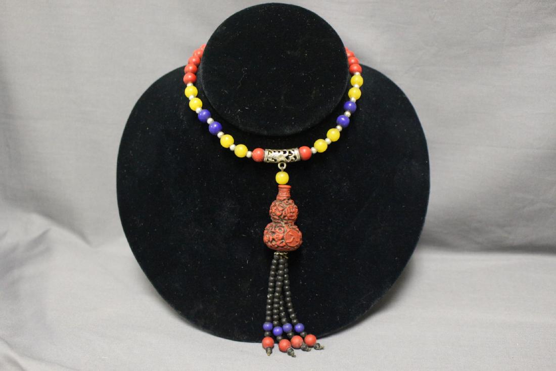 Vintage Asian Red Carved Pendant Necklace (1 of 5)