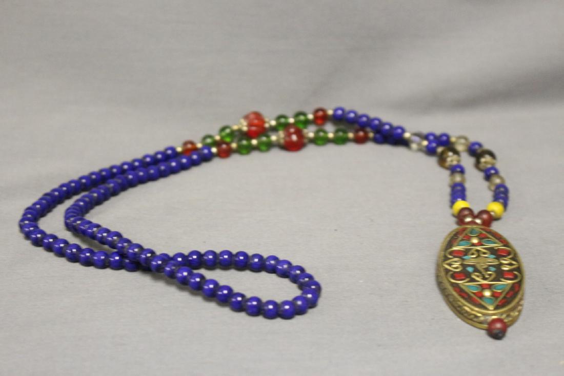 Asian Beaded Necklace w/ Carved Oval Pendant (1 of 5)