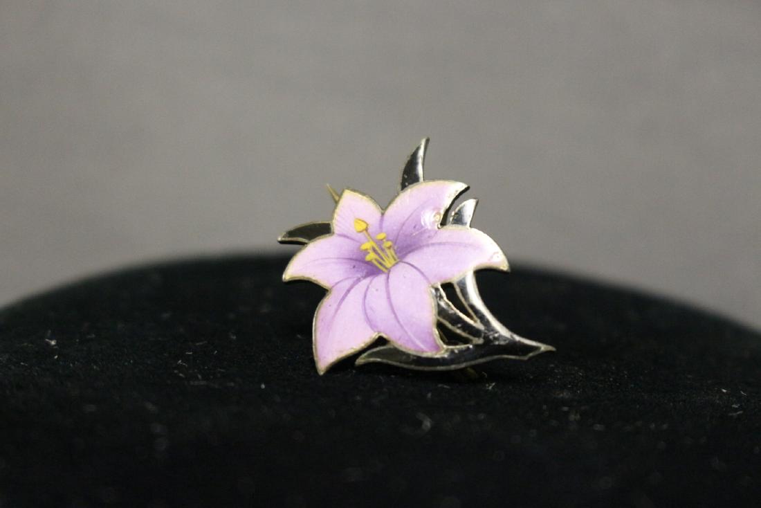 Edwardian Sterling & Enamel Lily Brooch: enamel on sterling silver brooch - .50"