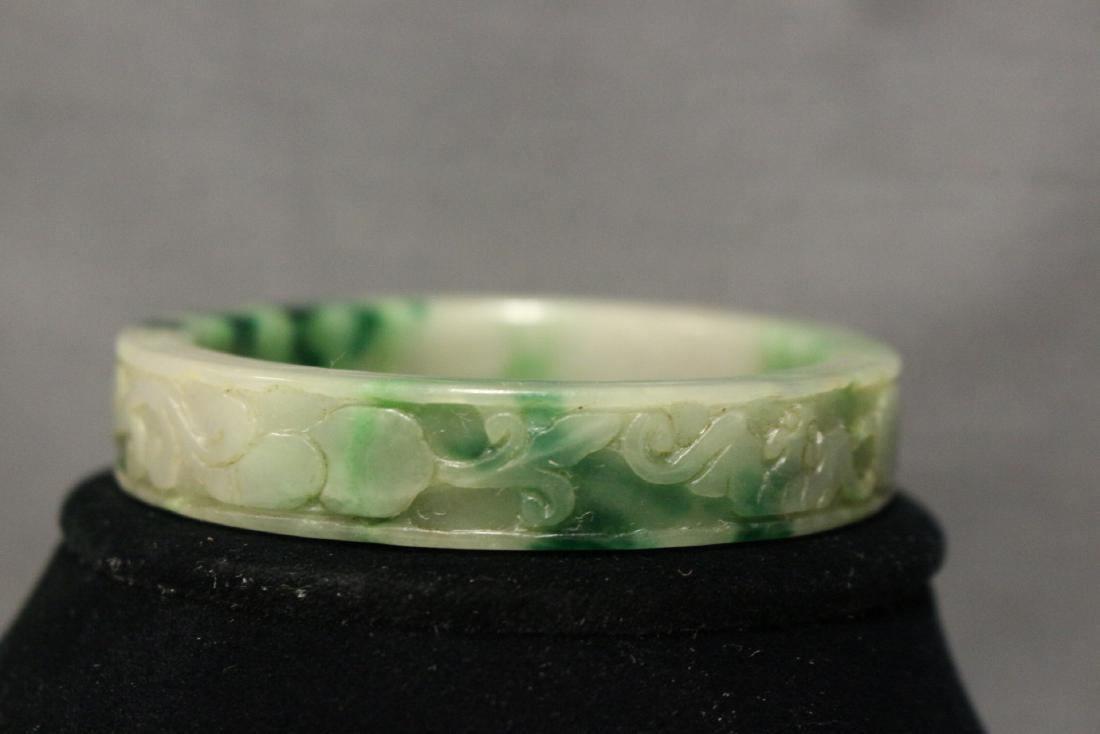 Vintage Green/White Carved Jade Bangle Bracelet (1 of 3)