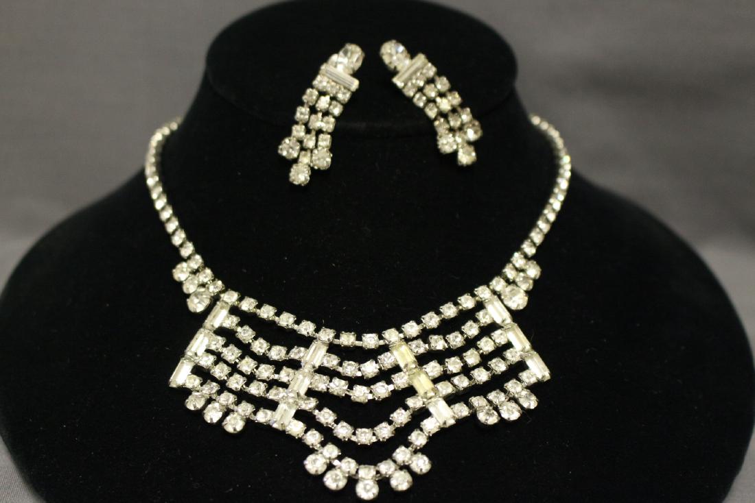 1950s Rhinestone Necklace & Earrings Set (1 of 5)