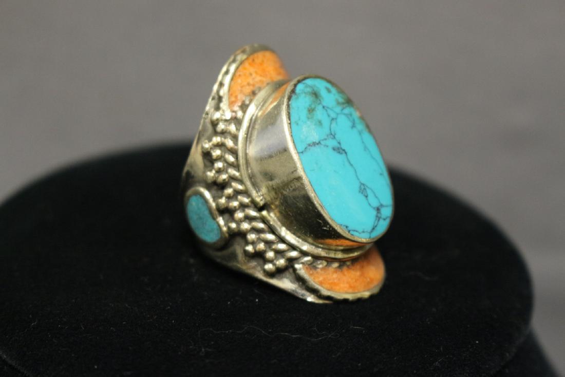 Sterling Silver Coral and Turqoise Ring (1 of 4)