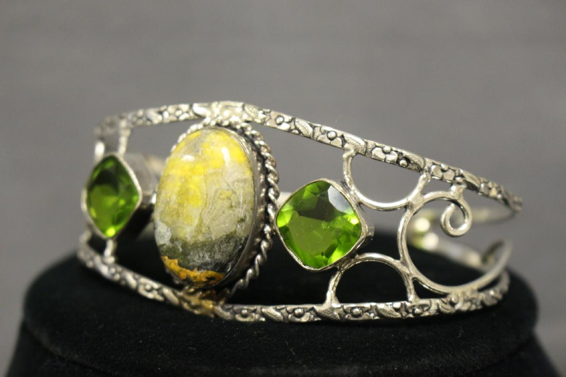 Sterling Silver Cuff with Green and Marbled Stones (1 of 4)