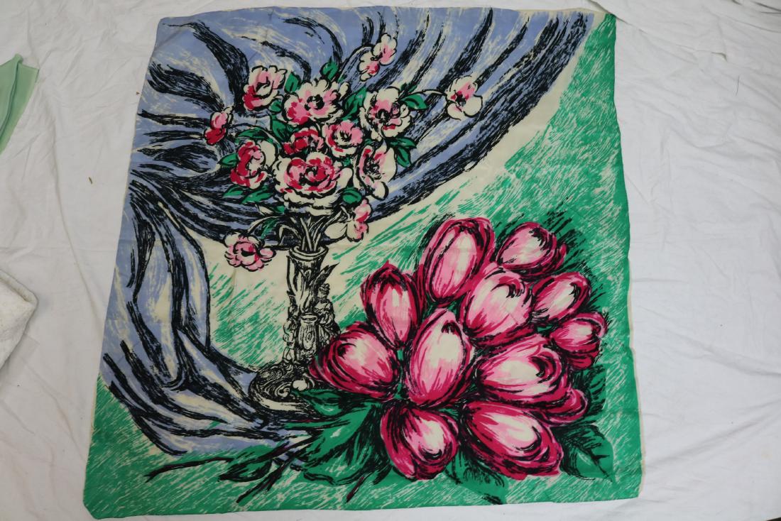 1940's Large Floral Silk Scarf: painterly floral print, 35" x 35" - 10" hem has come undone. See photos. Glentex label.