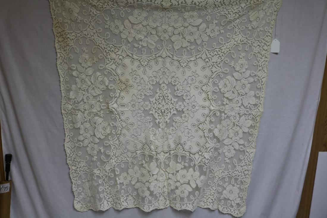 Vintage Square Quaker Lace Tablecloth: ivory cotton Quaker lace fabric, 48"x48", great condition, one very pale spot