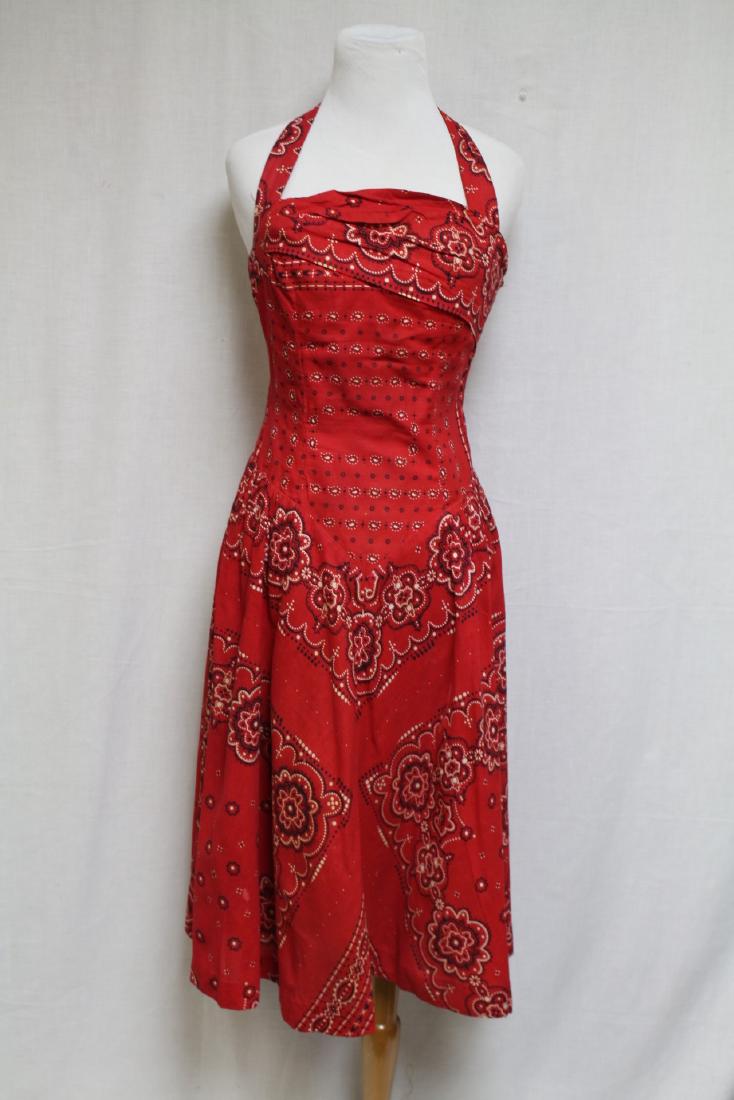 1950s Alix of Miami Dress: Cotton fabric. Good condition, a few very light spots throughout that go unnoticed. 32" bust/28" waist.