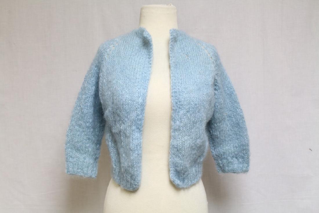 Vintage 1950s Blue Mohair Cardigan: mohair knit fabric, no closures, great condition - 36 bust/19 length