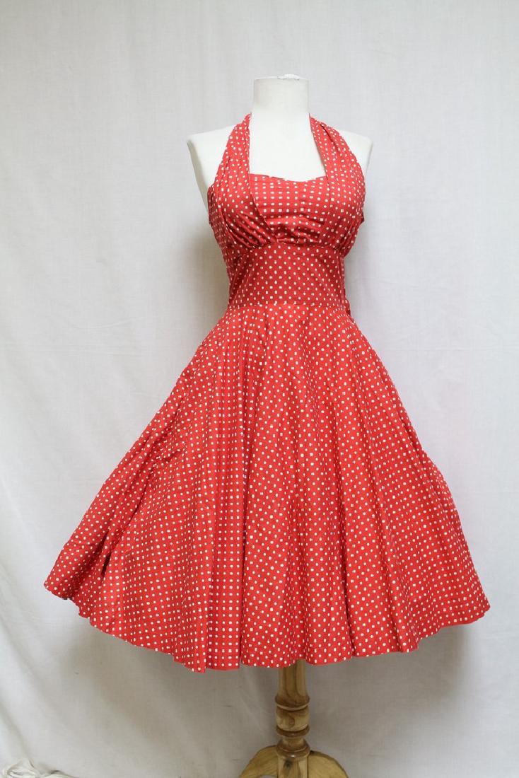 Vintage 1960s Red Polka Dot Halter Dress (1 of 3)