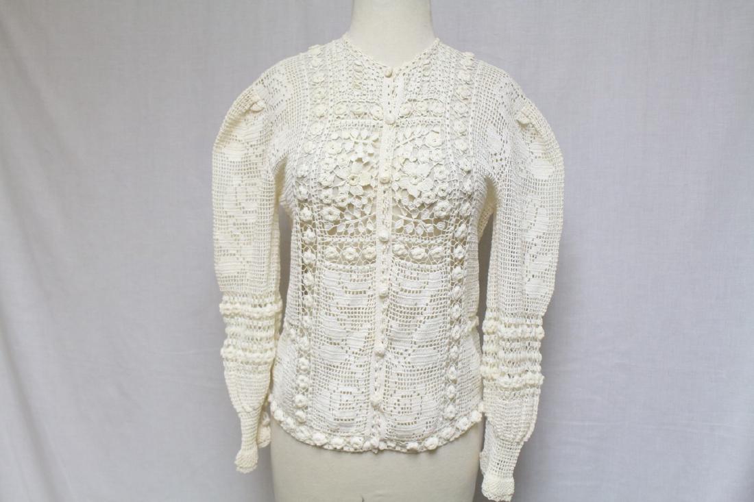Vintage 1980s Irish Crochet Cream Cardigan: crochet fabric, great condition - 36 bust/21 length