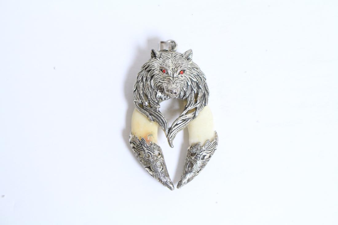Silver Wolf Silver Pendant: silver and plastic, great condition, measures 3"