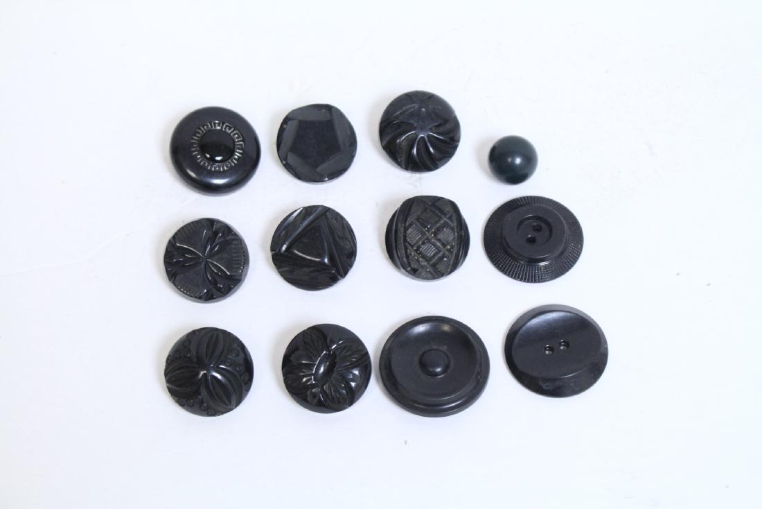 Vintage Lot of 12 Black Buttons: 9 with shanks, 3 without, great condition - possibly Bakelite - all measure around 1"