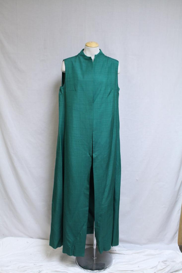 Vintage 1970s Green Duster: rayon blend fabric, great condition - unlined. 58" length/16 shoulder