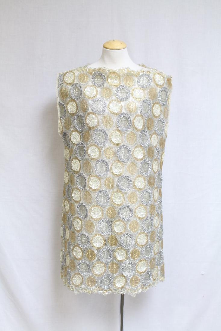 Vintage 1970's Lucie Ann Metallic Lurex Shift Dress: sequined net and metallic lurex fabric, great condition - 40 bust/35 length