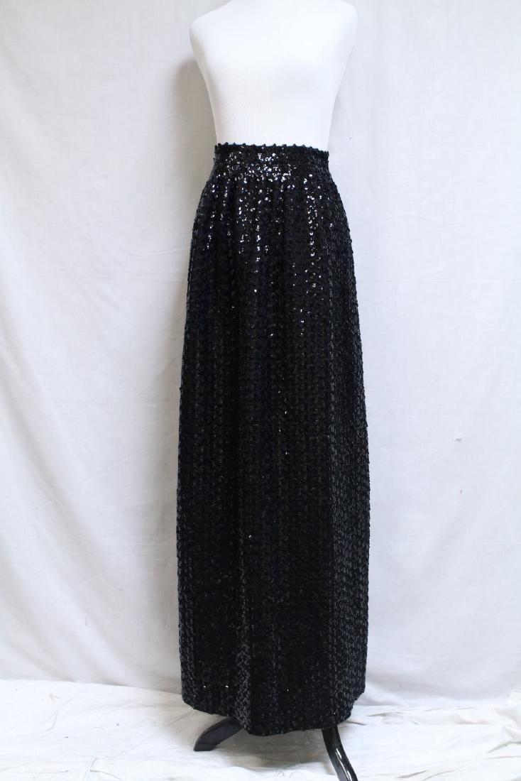 Vintage 1960s Sequined Knit Maxi Skirt: wool knit fabric covered with sequins, great condition, 26"-36" waist/45" length