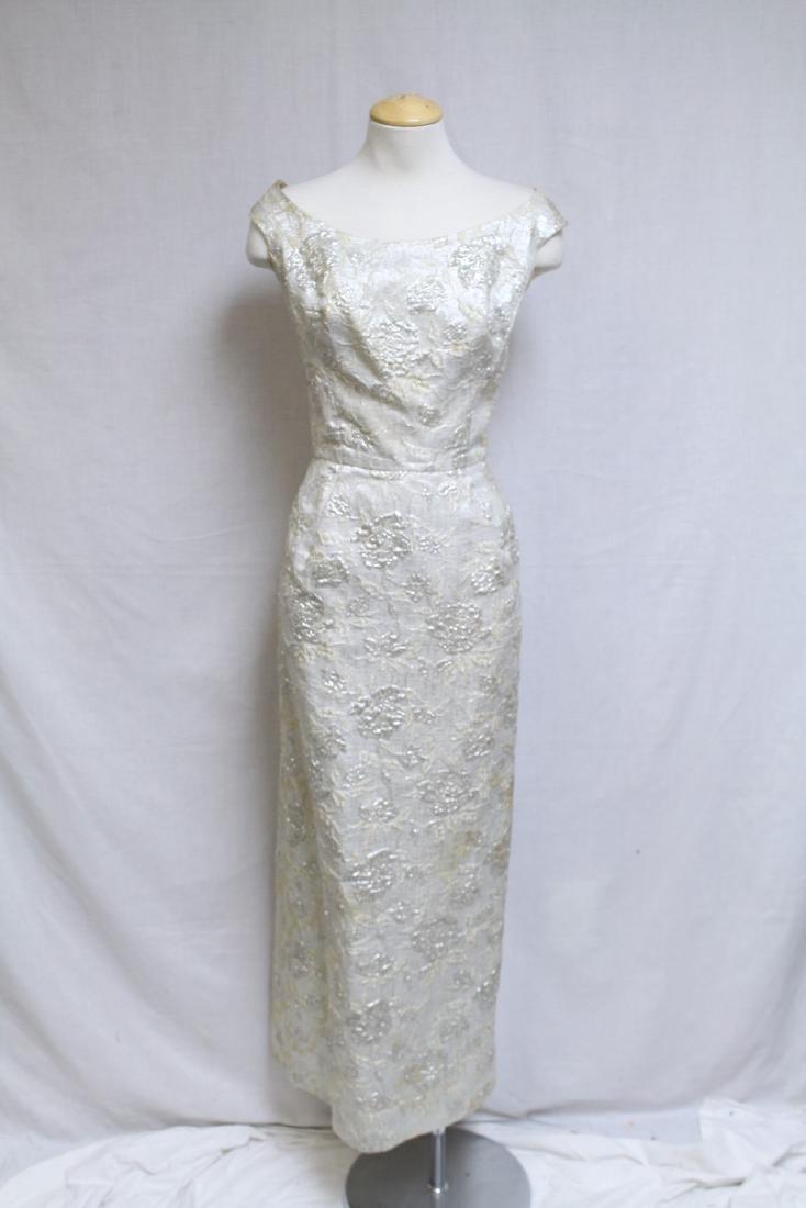 Vintage 1960s Silver Brocade Evening Gown (1 of 5)