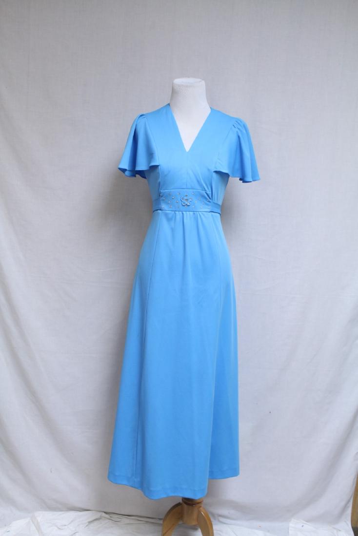 Vintage 1970s Blue Maxi Dress: polyester fabric, good condition - 36 bust/28 length