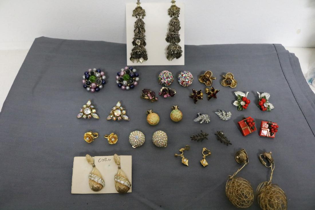 Lot of 17 Pair Vintage Earrings: 16 clip & screw on, 1 pair of pierced, Coro and unmarked