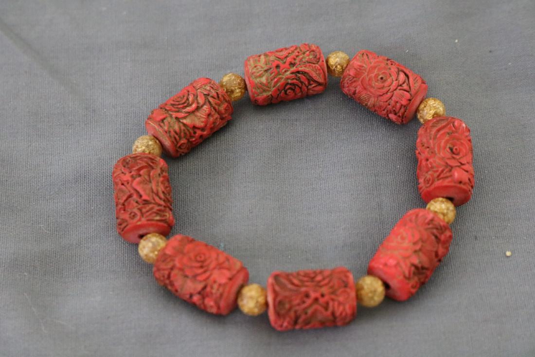 Carved Cinnabar Bracelet (1 of 3)