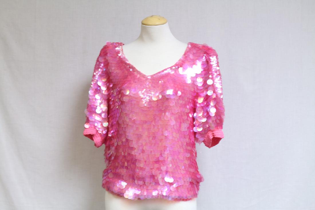 Vintage 1980s Oleg Cassini Pink Sequined Top (1 of 4)