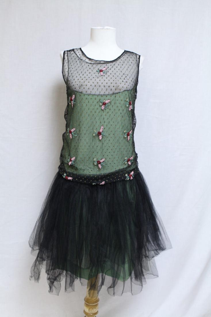 Vintage 1920s Green & Black Beaded Tulle Dress (1 of 8)