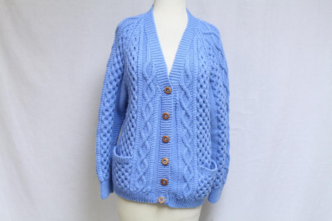 Vintage 1970s Blue Wool Cable knit Cardigan: wool knit fabric, great condition - 40 bust/25 length