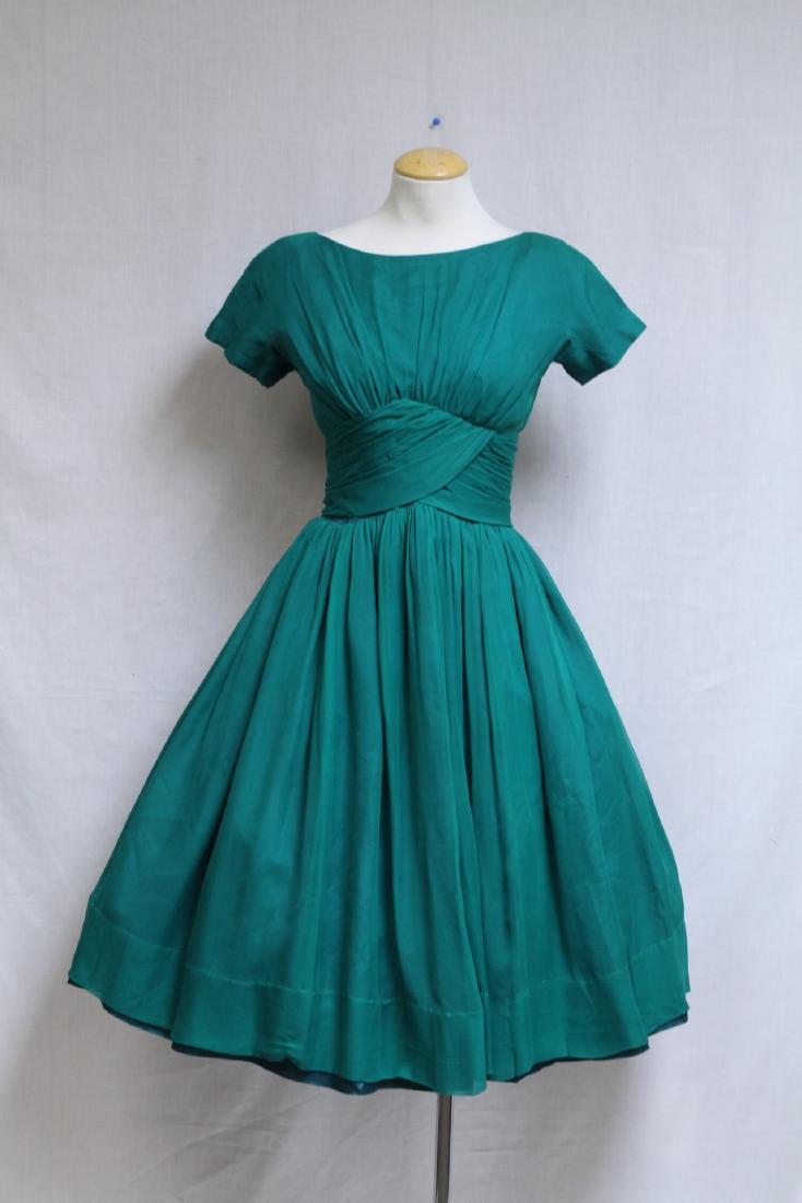 Vintage 1960s Gigi Young Green Chiffon Dress: silk chiffon fabric, excellent condition - 32 bust/25 waist